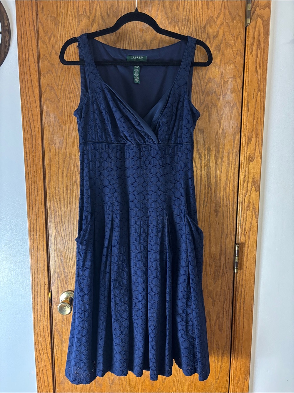 Lauren Ralph Lauren Navy Lace-Overlay Midi Dress (S)